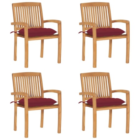 vidaXL Stapelbare Gartenstühle mit Kissen 4 Stk. Massivholz Teak