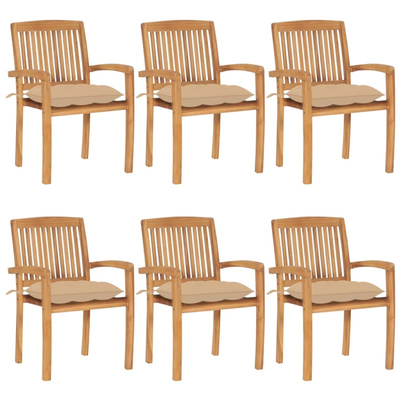 vidaXL Stapelbare Gartenstühle mit Kissen 6 Stk. Massivholz Teak vidaXL Stapelbare Gartenstühle mit Kissen 6 Stk. Massivholz Teak