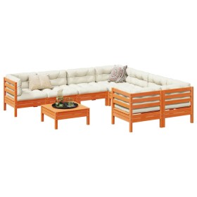 vidaXL 9-tlg. Garten-Sofagarnitur mit Kissen Wachsbraun Kiefernholz