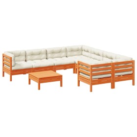 vidaXL 9-tlg. Garten-Sofagarnitur mit Kissen Wachsbraun Kiefernholz