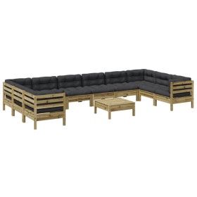 vidaXL 11-tlg. Garten-Sofagarnitur mit Kissen Kiefernholz Imprägniert