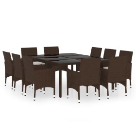 vidaXL 11-tlg. Garten-Essgruppe Poly Rattan Braun