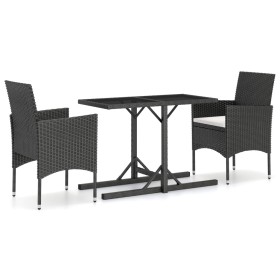 vidaXL 3-tlg. Garten-Essgruppe Poly Rattan und Hartglas Schwarz