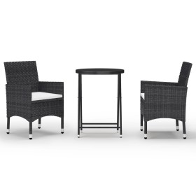 vidaXL 3-tlg. Bistro-Set Poly-Rattan und Hartglas Schwarz
