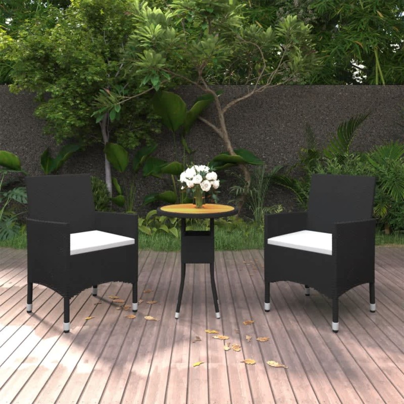 vidaXL 3-tlg. Bistro-Set Poly-Rattan und Massivholz Schwarz vidaXL 3-tlg. Bistro-Set Poly-Rattan und Massivholz Schwarz