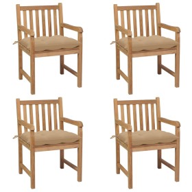 vidaXL Gartenstühle 4 Stk. mit Beigen Kissen Massivholz Teak