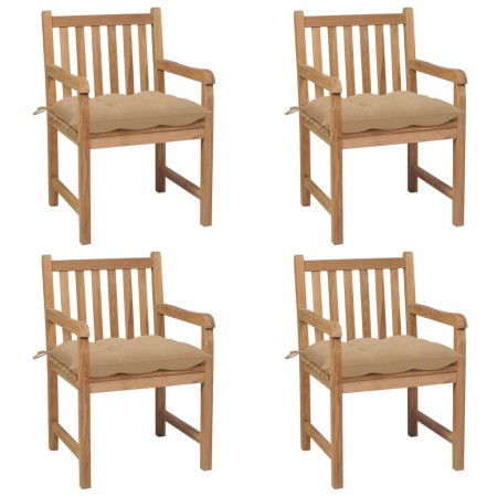 vidaXL Gartenstühle 4 Stk. mit Beigen Kissen Massivholz Teak