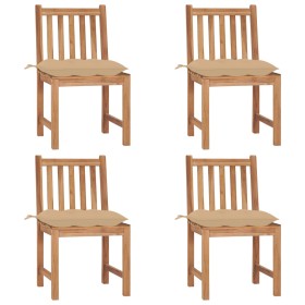 vidaXL Gartenstühle 4 Stk. mit Kissen Massivholz Teak 