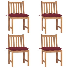 vidaXL Gartenstühle 4 Stk. mit Kissen Massivholz Teak 