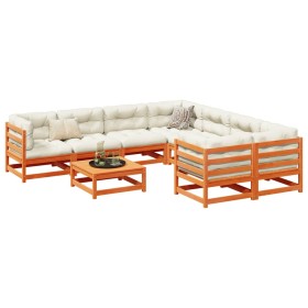 vidaXL 9-tlg. Garten-Sofagarnitur mit Kissen Wachsbraun Kiefernholz