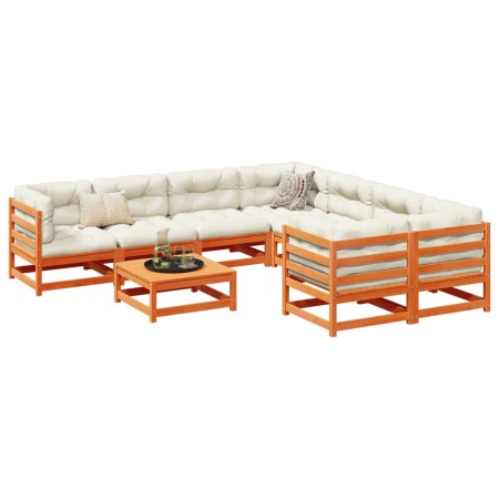 vidaXL 9-tlg. Garten-Sofagarnitur mit Kissen Wachsbraun Kiefernholz