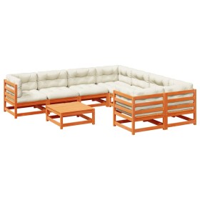 vidaXL 9-tlg. Garten-Sofagarnitur mit Kissen Wachsbraun Kiefernholz
