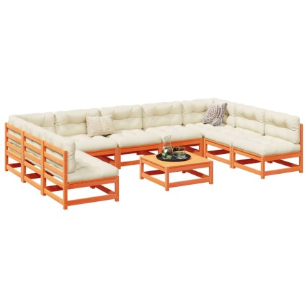 vidaXL 10-tlg. Garten-Sofagarnitur Wachsbraun Massivholz Kiefer