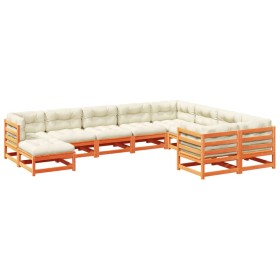 vidaXL 10-tlg. Garten-Sofagarnitur mit Kissen Wachsbraun Kiefernholz