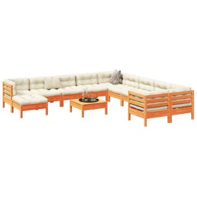 vidaXL 12-tlg. Garten-Sofagarnitur mit Kissen Wachsbraun Kiefernholz