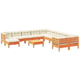 vidaXL 12-tlg. Garten-Sofagarnitur mit Kissen Wachsbraun Kiefernholz