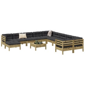 vidaXL 12-tlg. Garten-Sofagarnitur mit Kissen Kiefernholz Imprägniert