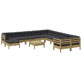 vidaXL 12-tlg. Garten-Sofagarnitur mit Kissen Kiefernholz Imprägniert