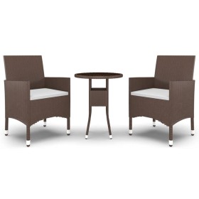 vidaXL 3-tlg. Bistro-Set Poly-Rattan und Hartglas Braun
