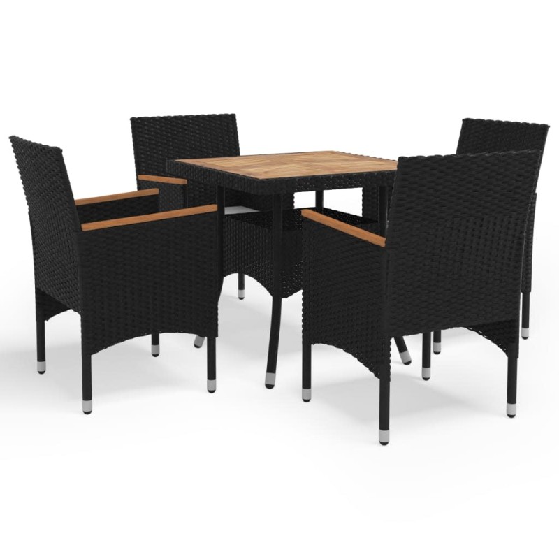 vidaXL 5-tlg. Garten-Essgruppe Poly Rattan und Massivholz Schwarz vidaXL 5-tlg. Garten-Essgruppe Poly Rattan und Massivholz Schwarz