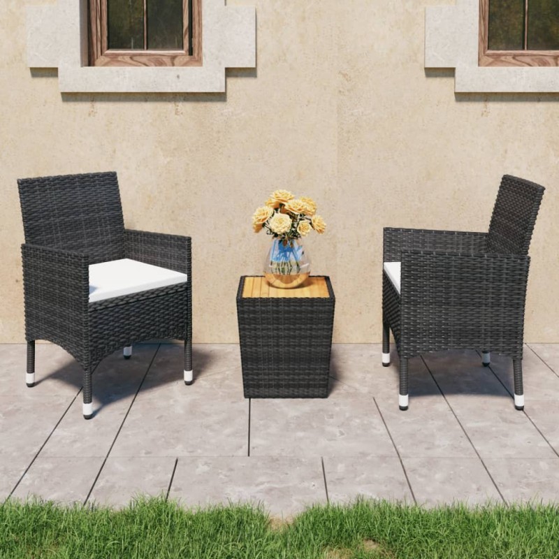 vidaXL 3-tlg. Bistro-Set Poly Rattan und Massivholz Schwarz vidaXL 3-tlg. Bistro-Set Poly Rattan und Massivholz Schwarz