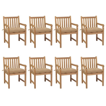 vidaXL Gartenstühle 8 Stk. mit Beigen Kissen Massivholz Teak