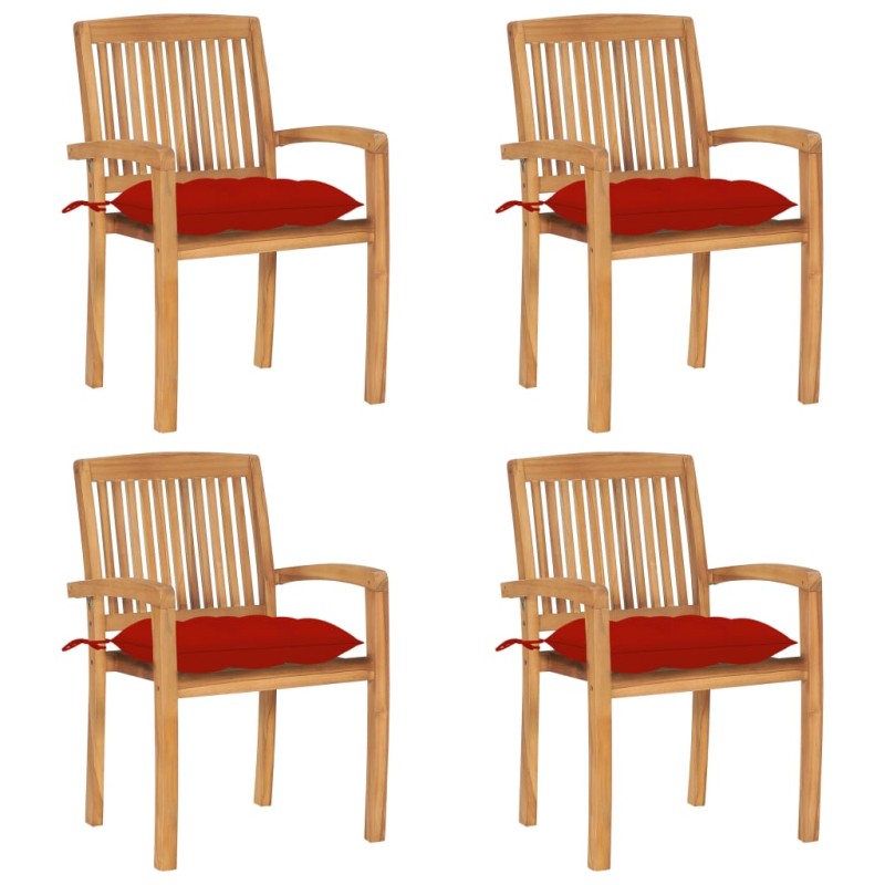 vidaXL Stapelbare Gartenstühle mit Kissen 4 Stk. Massivholz Teak