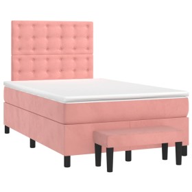 vidaXL Boxspringbett mit Matratze Rosa 120x190 cm Samt