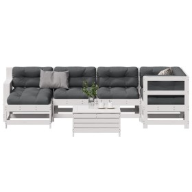 vidaXL 7-tlg. Garten-Lounge-Set mit Kissen Weiß Massivholz Kiefer
