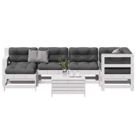 vidaXL 7-tlg. Garten-Lounge-Set mit Kissen Weiß Massivholz Kiefer