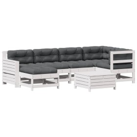 vidaXL 7-tlg. Garten-Lounge-Set mit Kissen Weiß Massivholz Kiefer