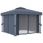 Pavillon mit Vorhängen & LED-Lichterkette 3x3 m Anthrazit Pavillon mit Vorhängen & LED-Lichterkette 3x3 m Anthrazit