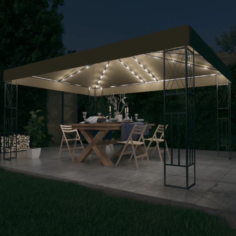 Pavillon mit LED-Lichterkette 3x4 m Taupe Stoff Pavillon mit LED-Lichterkette 3x4 m Taupe Stoff