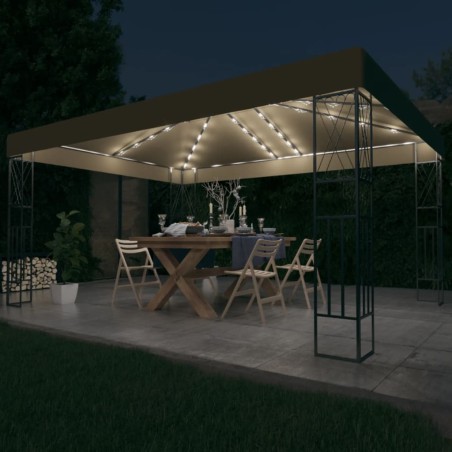 Pavillon mit LED-Lichterkette 3x4 m Taupe Stoff