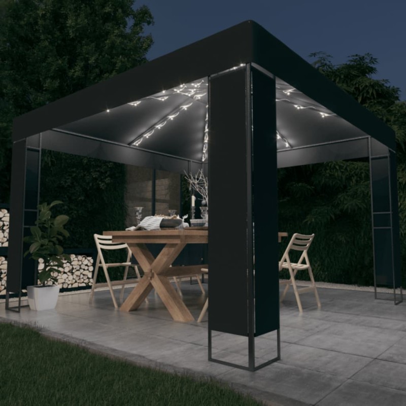 Pavillon mit Doppeldach & LED-Lichterkette 3x3 m Anthrazit Pavillon mit Doppeldach & LED-Lichterkette 3x3 m Anthrazit