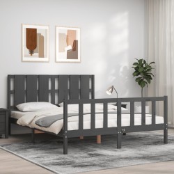 Massivholzbett mit Kopfteil Grau 160x200 cm