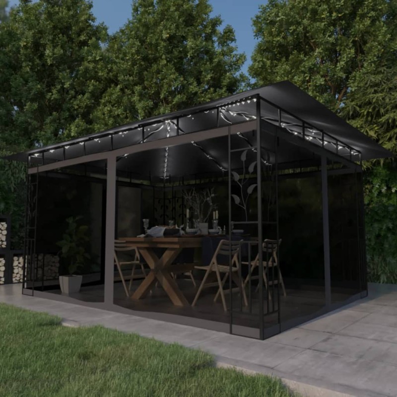 Pavillon mit Moskitonetz & LED-Lichterkette 4x3x2,73m Anthrazit Pavillon mit Moskitonetz & LED-Lichterkette 4x3x2,73m Anthrazit