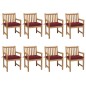 vidaXL Gartenstühle 8 Stk. mit Weinroten Kissen Massivholz Teak