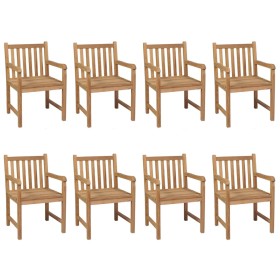 vidaXL Gartenstühle 8 Stk. mit Weinroten Kissen Massivholz Teak