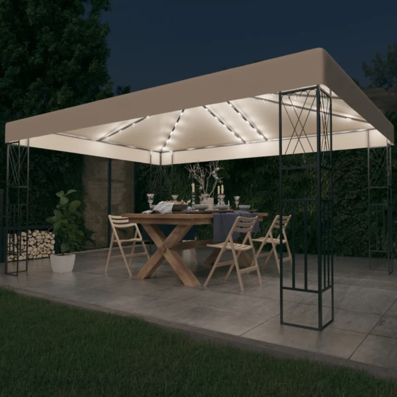 vidaXL Pavillon mit LED-Lichterkette 3x4 m Creme Stoff vidaXL Pavillon mit LED-Lichterkette 3x4 m Creme Stoff