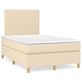 vidaXL Boxspringbett mit Matratze Creme 120x190 cm Stoff
