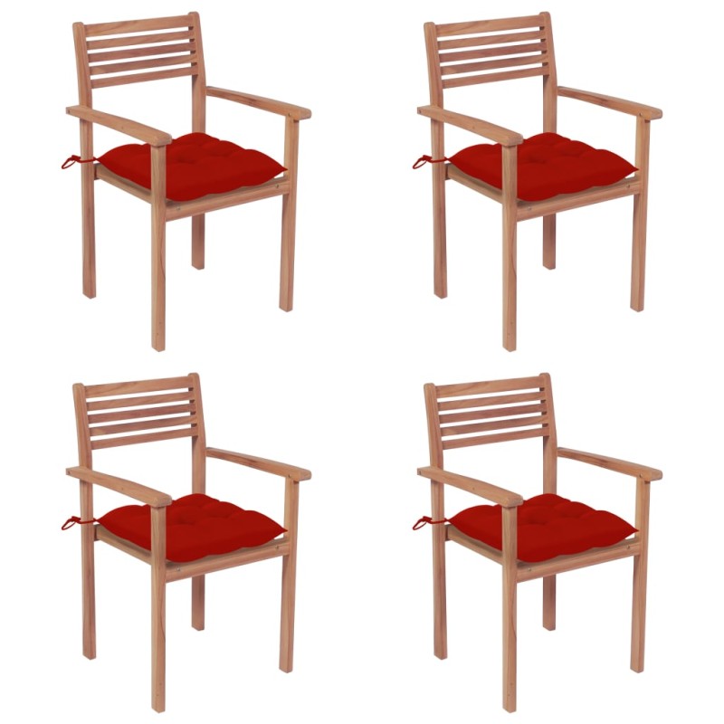 vidaXL Gartenstühle 4 Stk. mit Roten Kissen Massivholz Teak vidaXL Gartenstühle 4 Stk. mit Roten Kissen Massivholz Teak