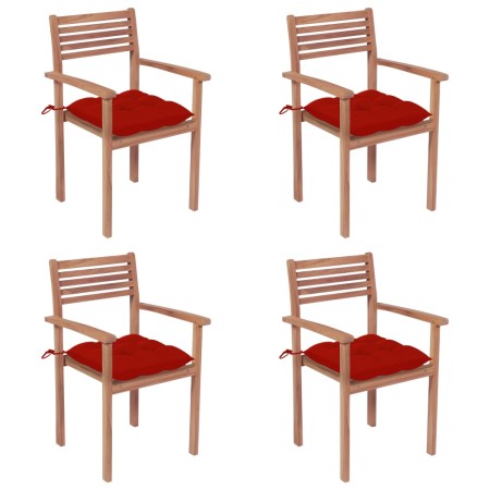 vidaXL Gartenstühle 4 Stk. mit Roten Kissen Massivholz Teak