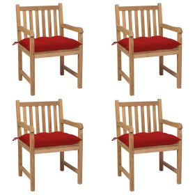 vidaXL Gartenstühle 4 Stk. mit Roten Kissen Massivholz Teak