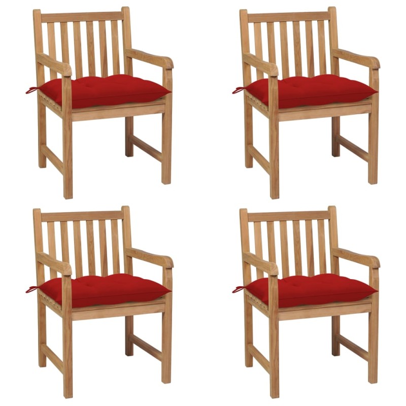 vidaXL Gartenstühle 4 Stk. mit Roten Kissen Massivholz Teak vidaXL Gartenstühle 4 Stk. mit Roten Kissen Massivholz Teak