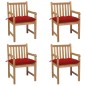 vidaXL Gartenstühle 4 Stk. mit Roten Kissen Massivholz Teak vidaXL Gartenstühle 4 Stk. mit Roten Kissen Massivholz Teak