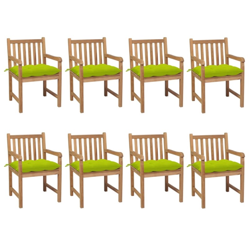 vidaXL Gartenstühle 8 Stk. mit Hellgrünen Kissen Massivholz Teak vidaXL Gartenstühle 8 Stk. mit Hellgrünen Kissen Massivholz Teak