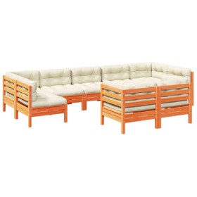 vidaXL 9-tlg. Garten-Sofagarnitur mit Kissen Wachsbraun Kiefernholz