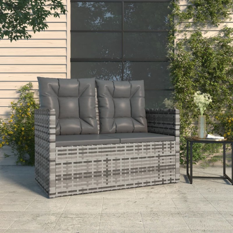 vidaXL Gartenbank mit Kissen Grau 105 cm Poly Rattan vidaXL Gartenbank mit Kissen Grau 105 cm Poly Rattan