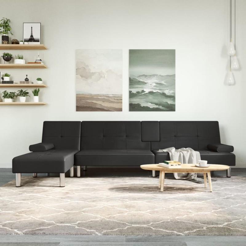 vidaXL Schlafsofa in L-Form Schwarz 255x140x70 cm Kunstleder vidaXL Schlafsofa in L-Form Schwarz 255x140x70 cm Kunstleder